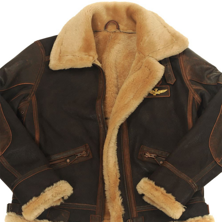 Veste de Pilote Ethan | Homme, Col en Peau Lainée, Cuir Vintage 5