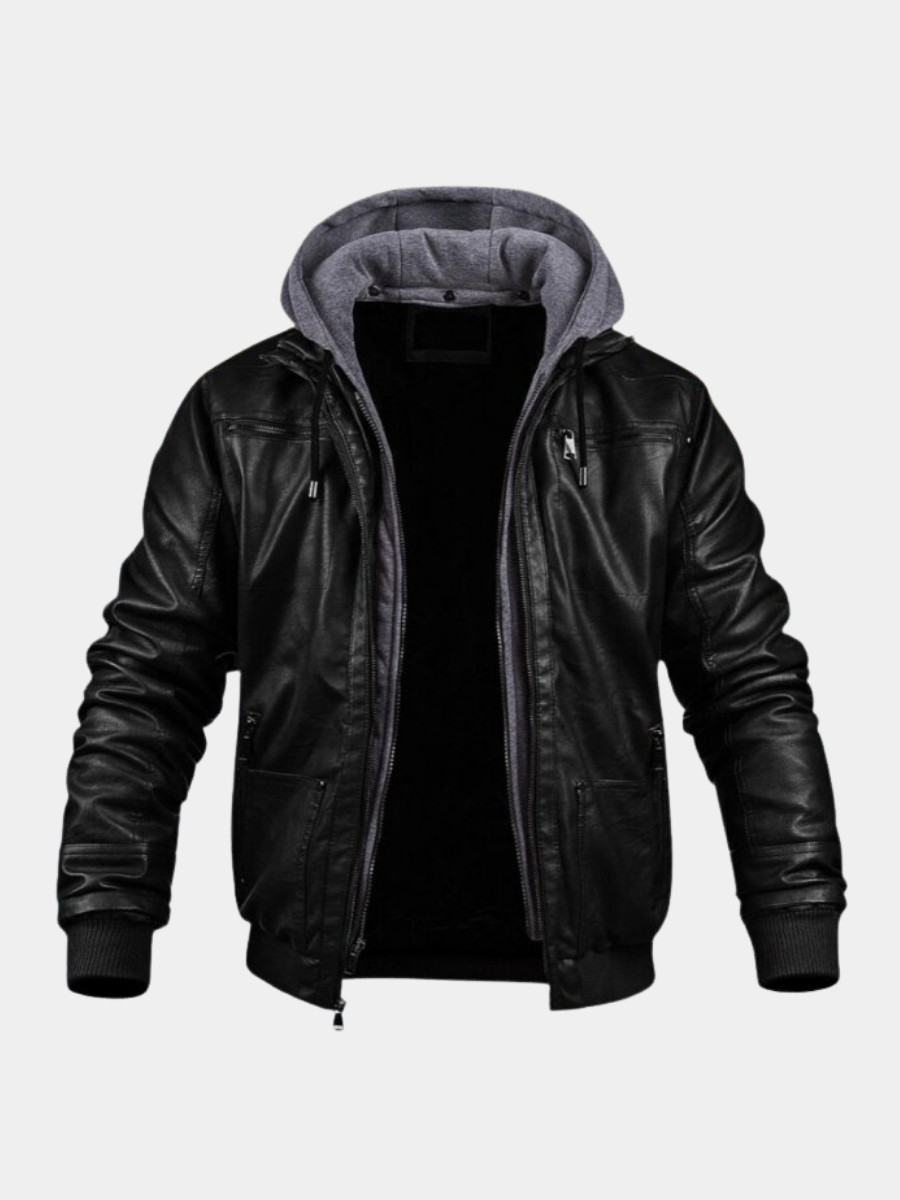 Veste en Cuir Léo | Homme, Cuir Premium, Capuche Contrastée 0