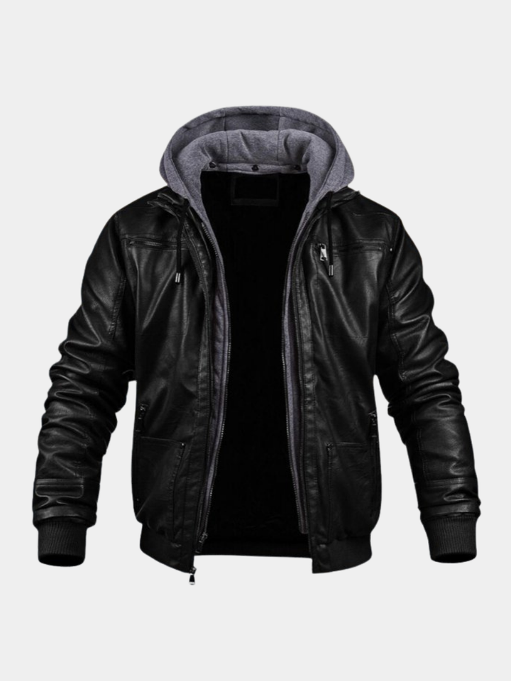 Veste en Cuir Léo | Homme, Cuir Premium, Capuche Contrastée 0