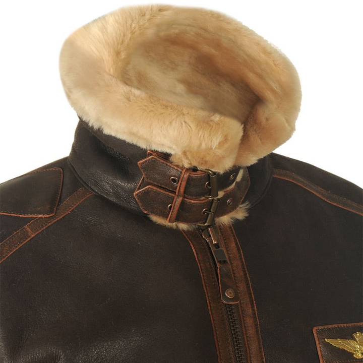 Veste de Pilote Ethan | Homme, Col en Peau Lainée, Cuir Vintage 4