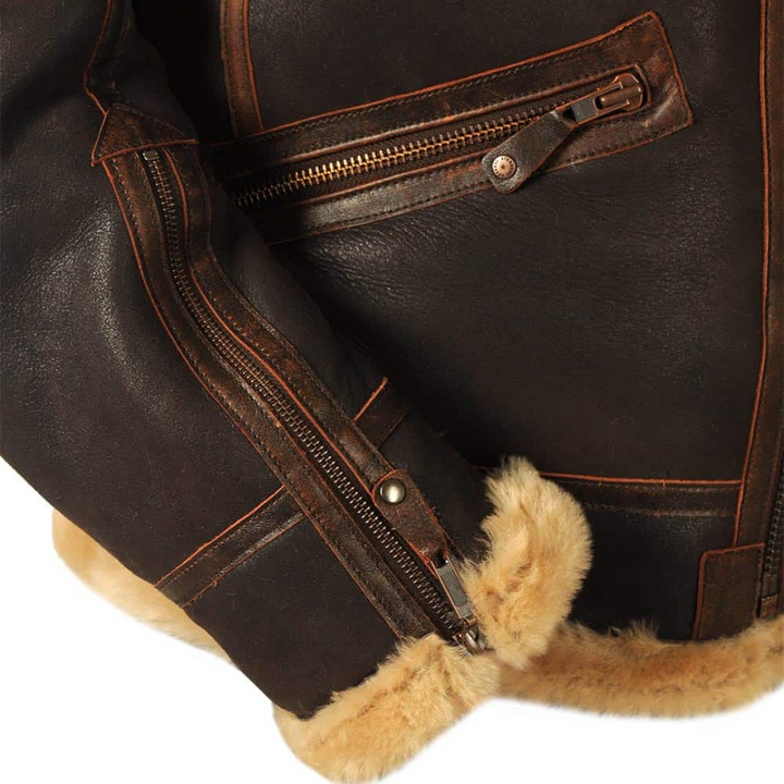 Veste de Pilote Ethan | Homme, Col en Peau Lainée, Cuir Vintage 11