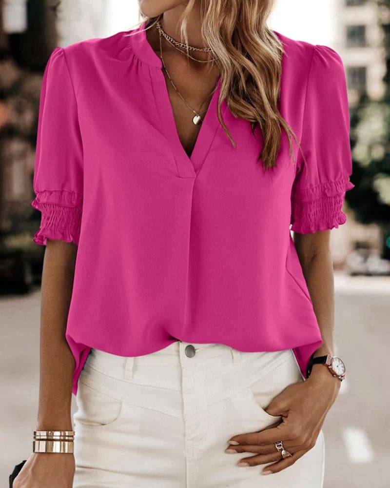 Blouse Manches Courtes Alice | Col V, Tissu Léger et Fluide 0