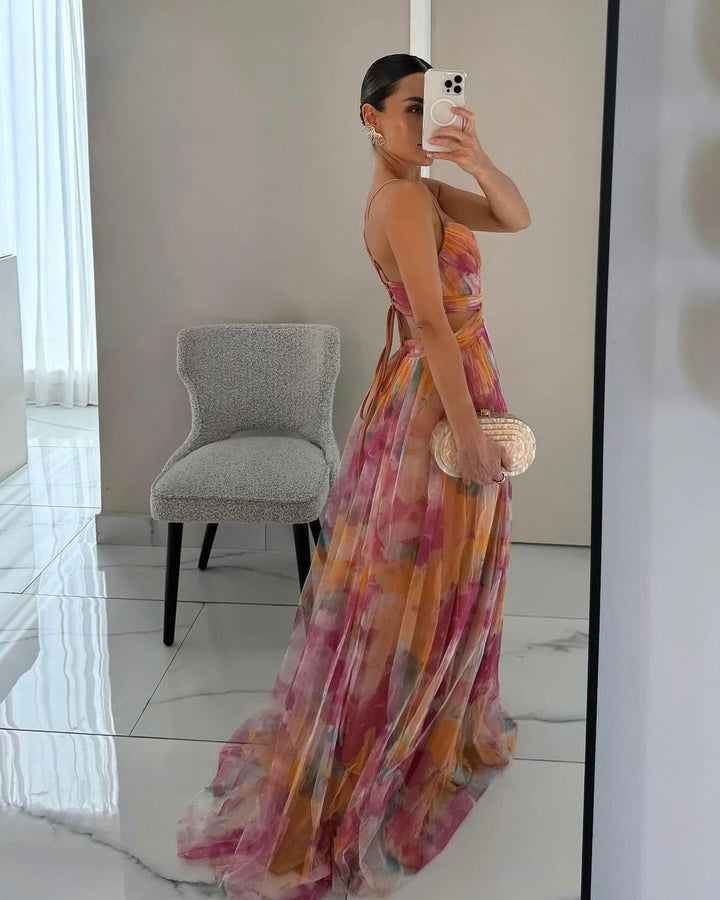 Robe Aquarelle Sarah | Maxi Fluide, Imprimé Artistique, Été 1