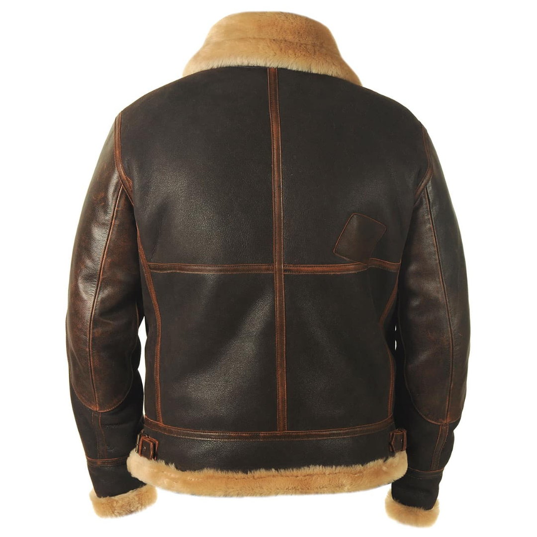 Veste de Pilote Ethan | Homme, Col en Peau Lainée, Cuir Vintage 3