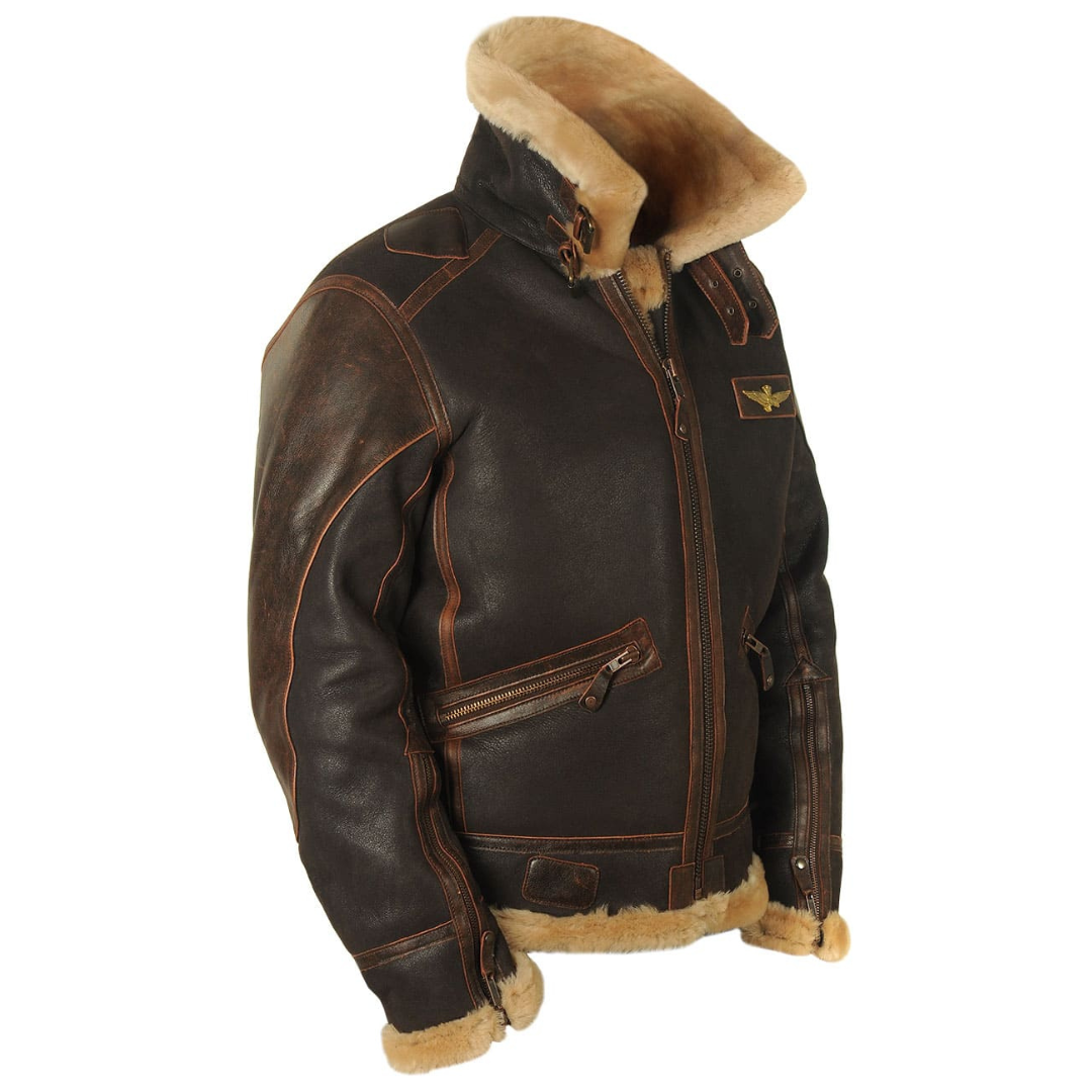 Veste de Pilote Ethan | Homme, Col en Peau Lainée, Cuir Vintage 7