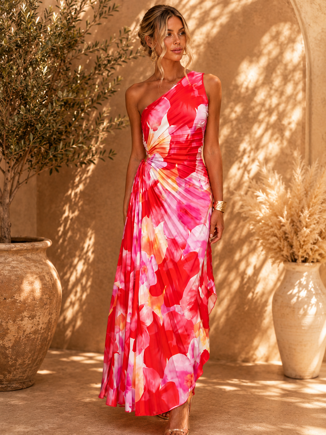 Robe Fleurie Emma | Asymétrique Une Épaule, Élégante 0