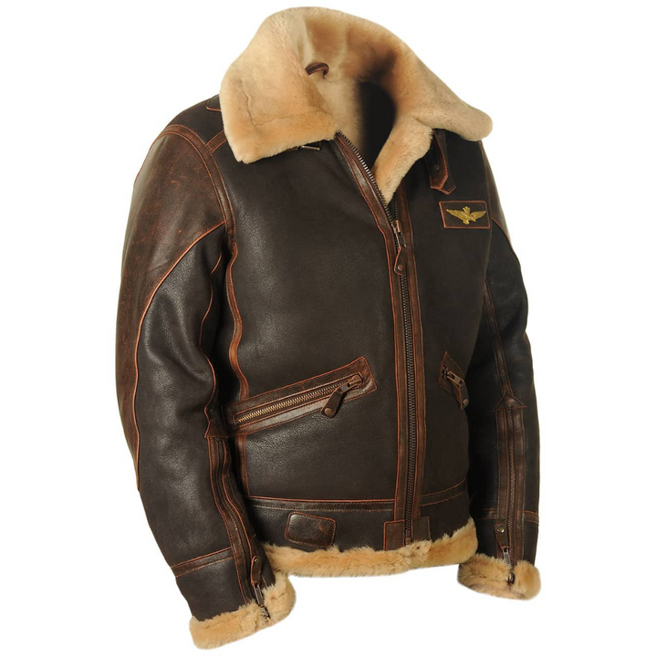 Veste de Pilote Ethan | Homme, Col en Peau Lainée, Cuir Vintage 2