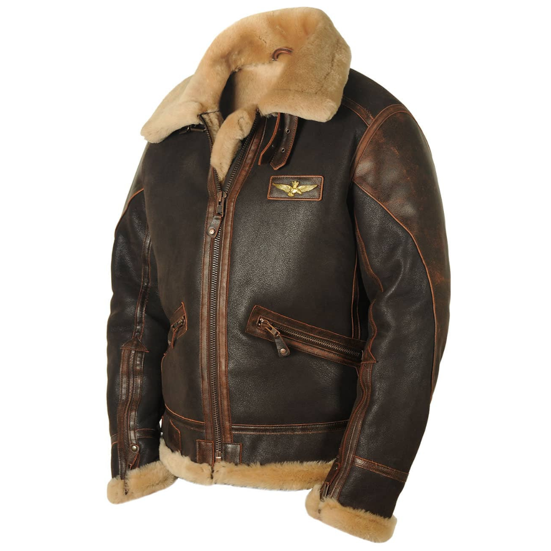 Veste de Pilote Ethan | Homme, Col en Peau Lainée, Cuir Vintage 1