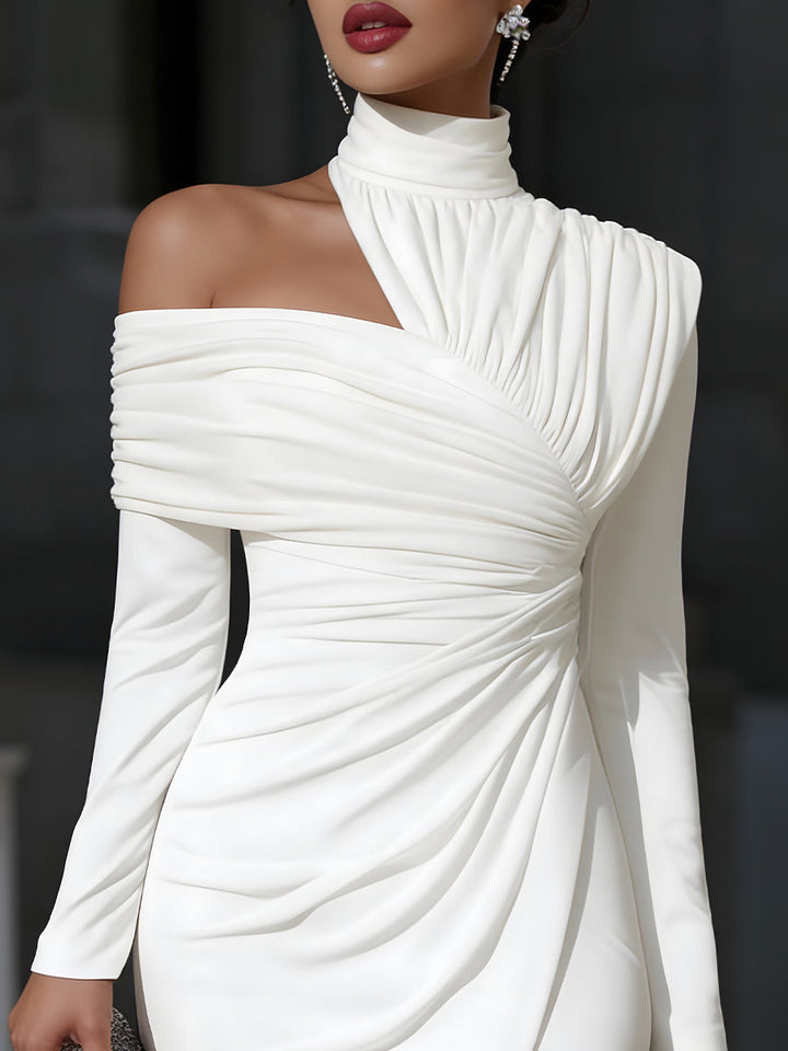 Robe Midi Jade | Épaule Dénudée, Manches Longues, Fente Discrète 1