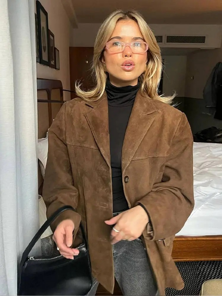 Blazer Oversize Élégant pour Femme | Daim Marron Chic 0