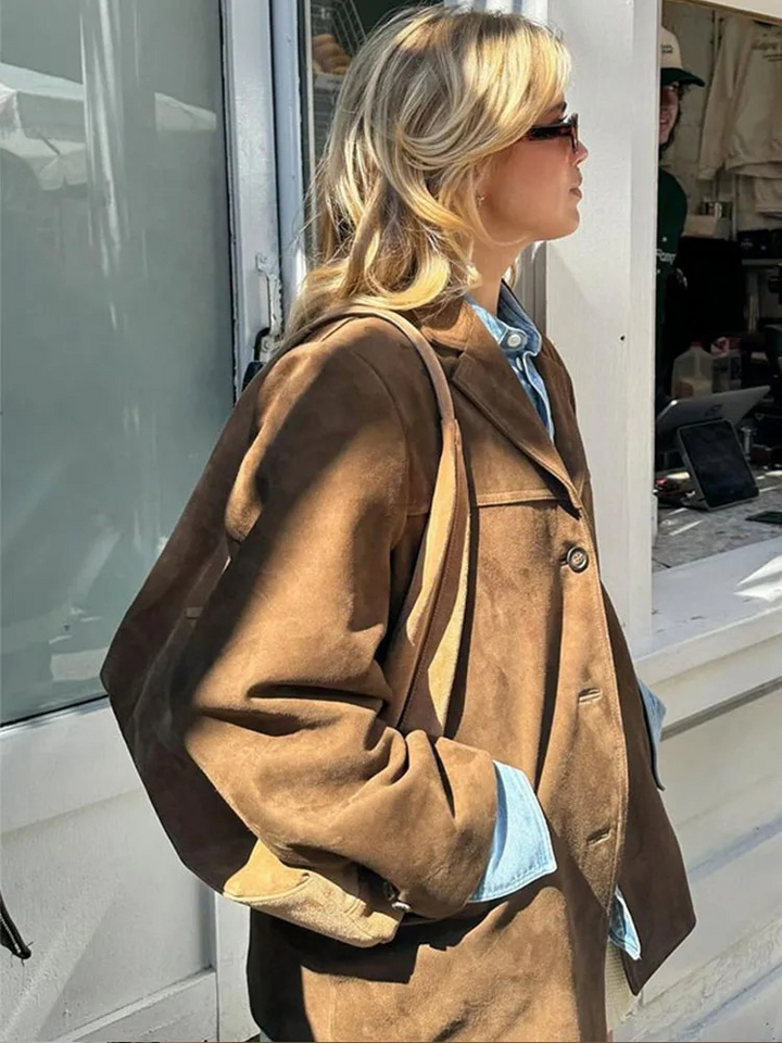 Blazer Oversize Élégant pour Femme | Daim Marron Chic 3