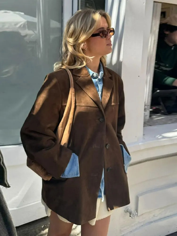 Blazer Oversize Élégant pour Femme | Daim Marron Chic 4