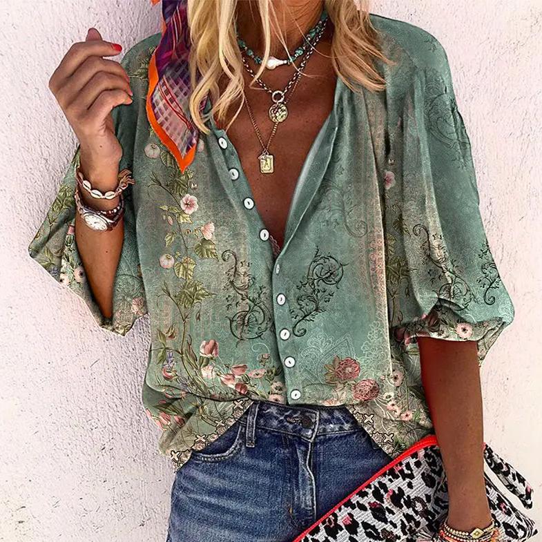 Blouse Bella | Imprimé Élégant, Manches Trois-Quarts, Chic pour Femme 0