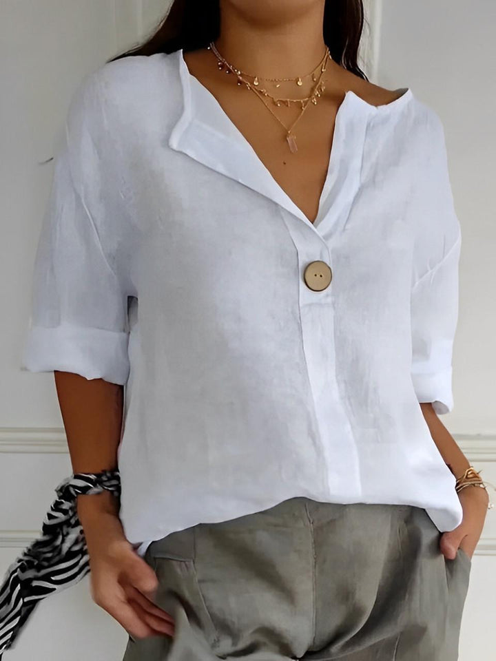 Blouse Blanche Livia | Lin Léger, Col V & Manches 3/4 1