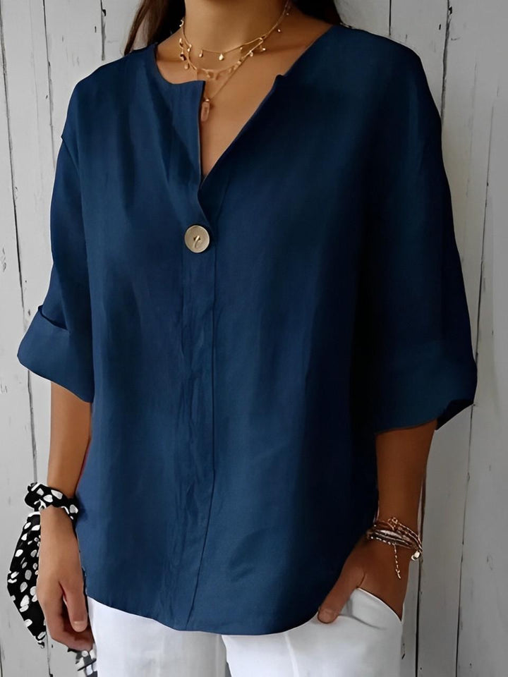 Blouse Blanche Livia | Lin Léger, Col V & Manches 3/4 2