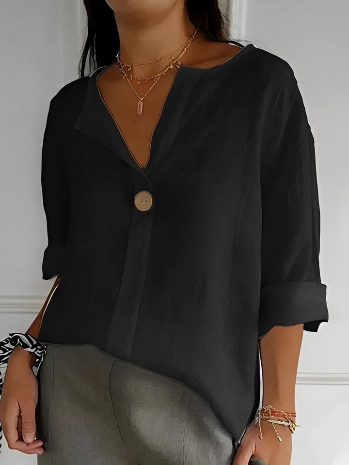 Blouse Blanche Livia | Lin Léger, Col V & Manches 3/4 3
