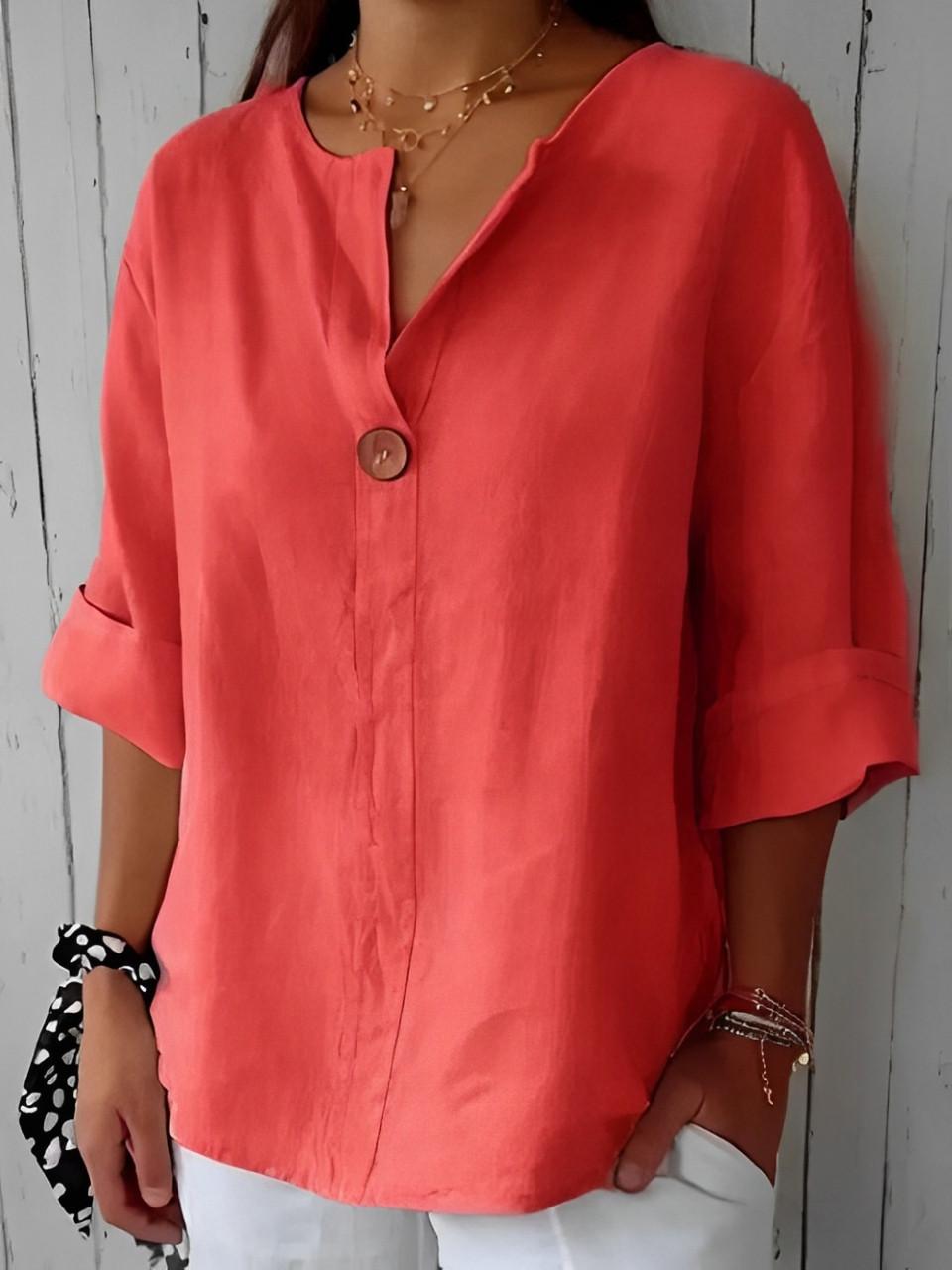 Blouse Blanche Livia | Lin Léger, Col V & Manches 3/4 4