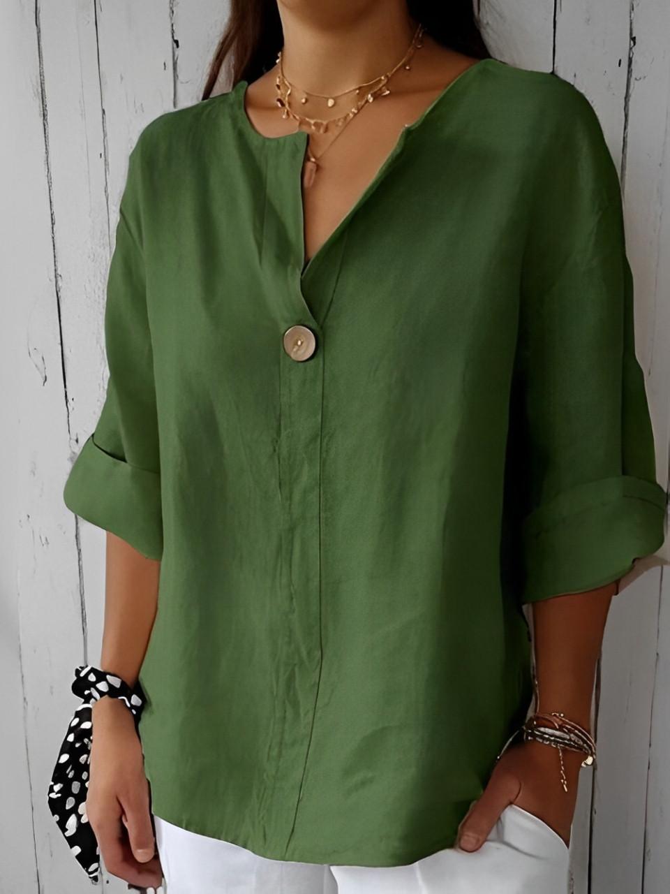 Blouse Blanche Livia | Lin Léger, Col V & Manches 3/4 5