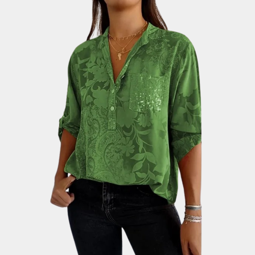 Blouse Esmée | V-Cou Floral, Manches Longues, Tissu Aéré 3