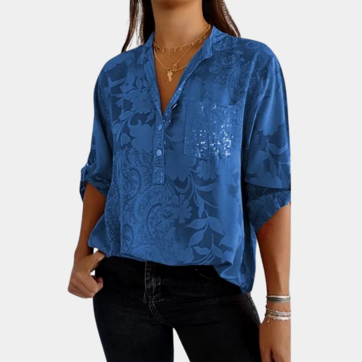 Blouse Esmée | V-Cou Floral, Manches Longues, Tissu Aéré 4
