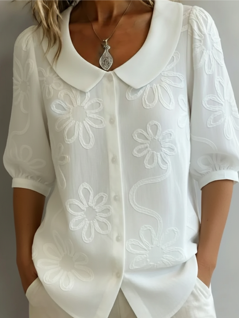 Blouse Flora Femme | Col Rond & Motif Floral Élégant 2