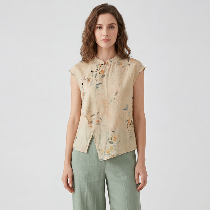 Blouse Riche Femme | Coton Imprimé Rétro, Détail Croisé Asymétrique 0