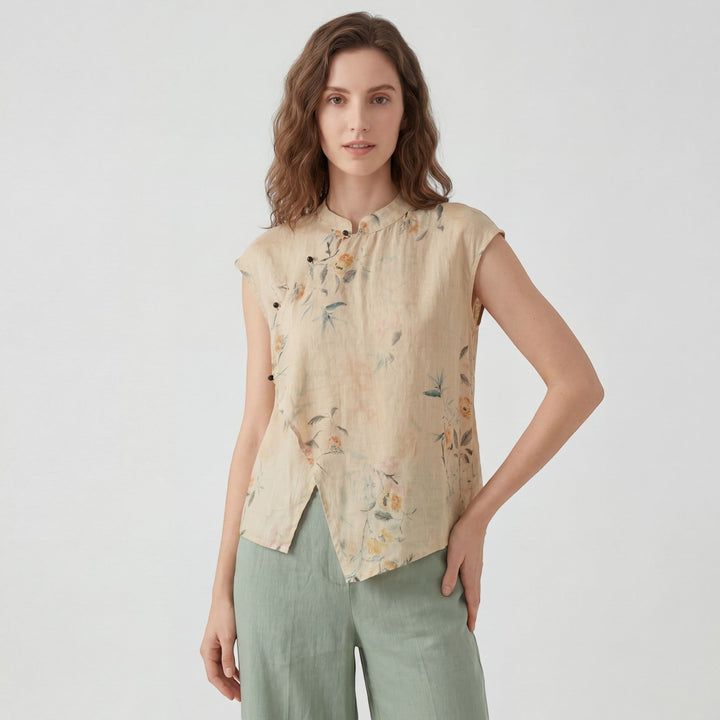 Blouse Riche Femme | Coton Imprimé Rétro, Détail Croisé Asymétrique 2