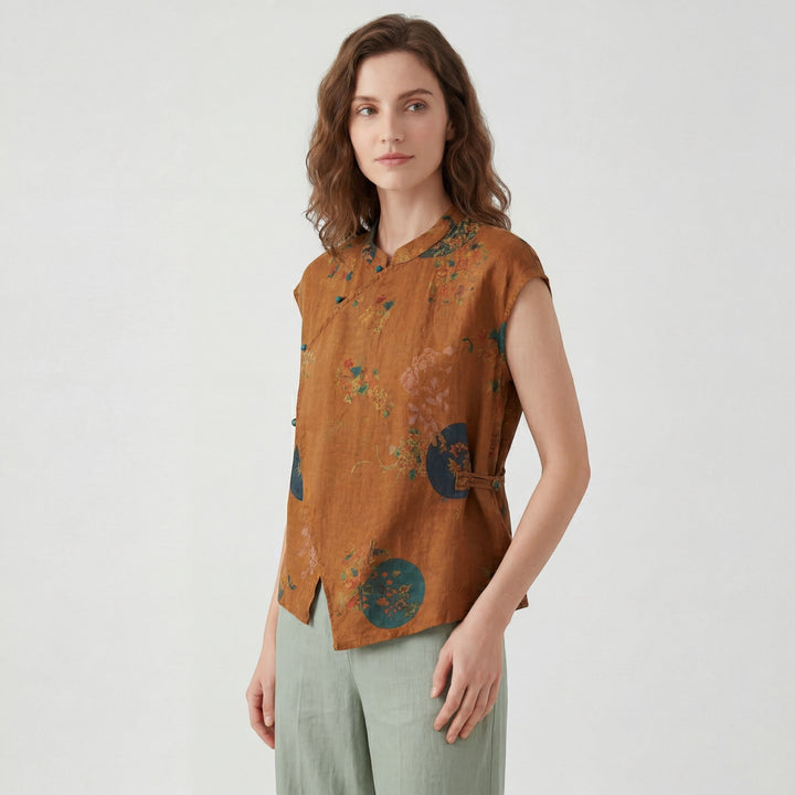 Blouse Riche Femme | Coton Imprimé Rétro, Détail Croisé Asymétrique 3