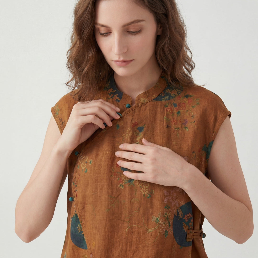 Blouse Riche Femme | Coton Imprimé Rétro, Détail Croisé Asymétrique 4