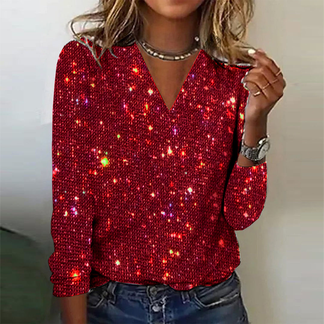 Blouse scintillante Lila | Encolure en V, manches longues 1