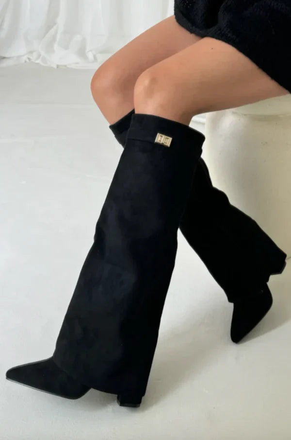 Bottes hautes Élégance pour femmes | Suédine douce, talon compensé 6