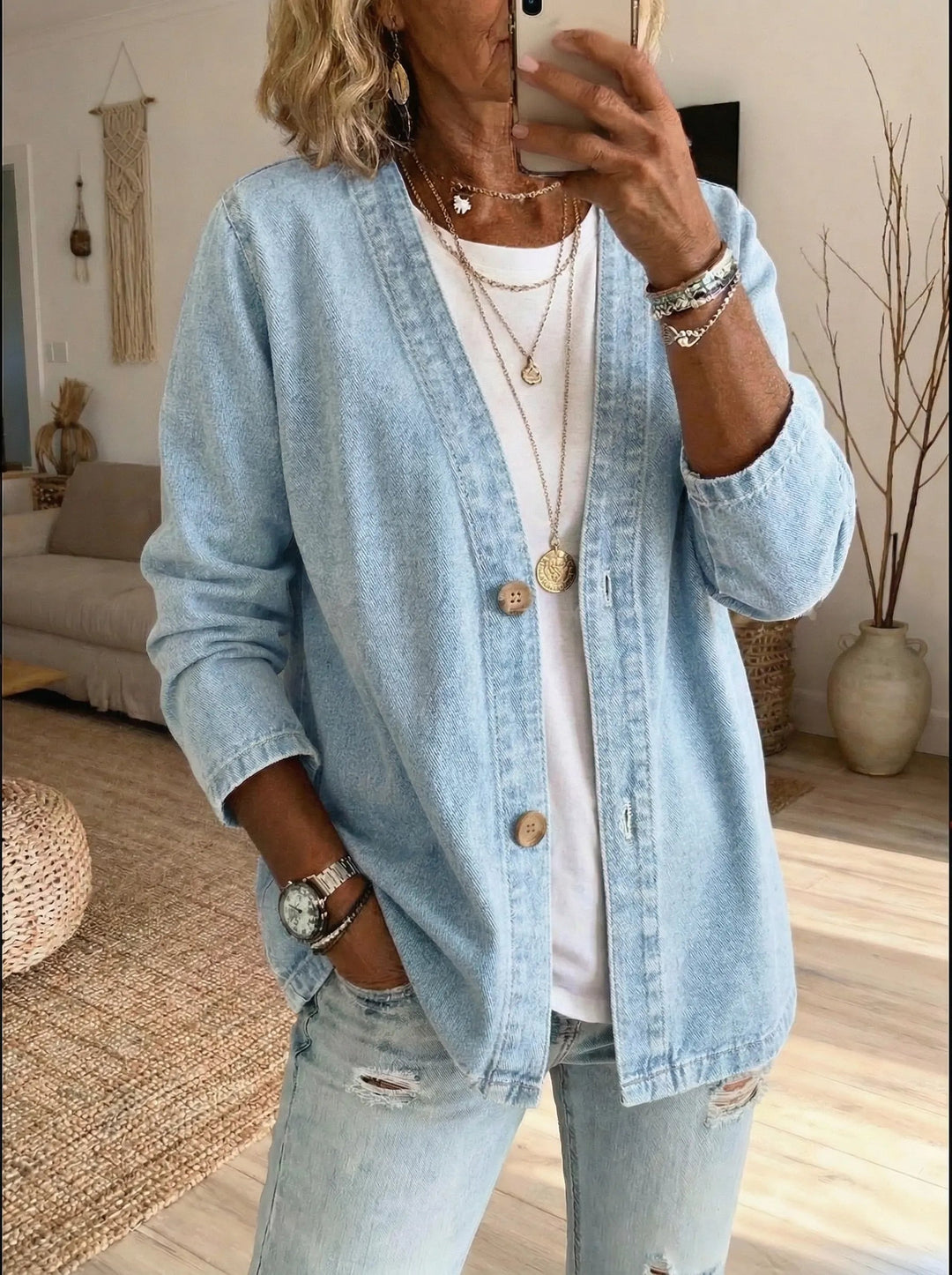 Cardigan Femme Clara Décontracté | Denim Doux, Coupe Moderne, Style Casual Chic 0