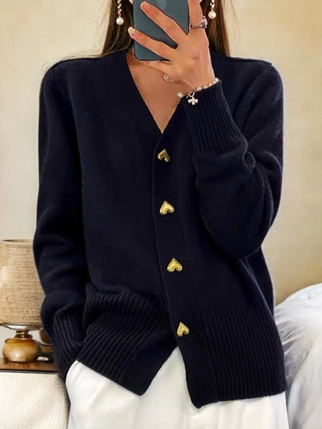 Cardigan Violette Épais | Style Vintage Préppy, Col V Élégant 0
