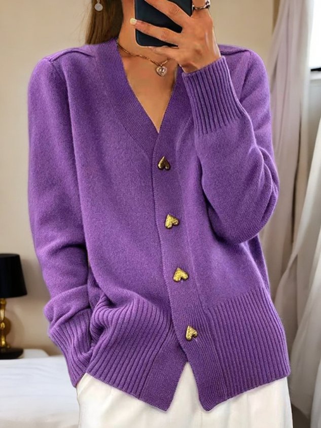 Cardigan Violette Épais | Style Vintage Préppy, Col V Élégant 6