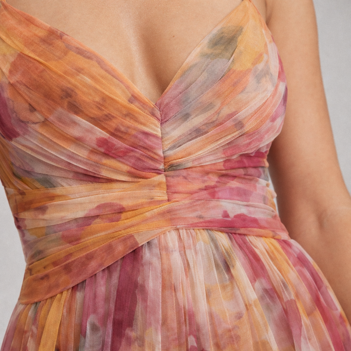 Robe Maxi Fleurie Lila | Mesh Léger, Silhouette Fluide