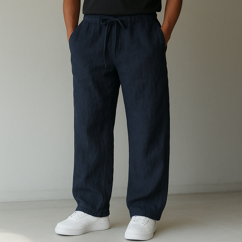 Pantalon en Lin Romain | Coupe Décontractée pour Homme, Poches Profondes 0