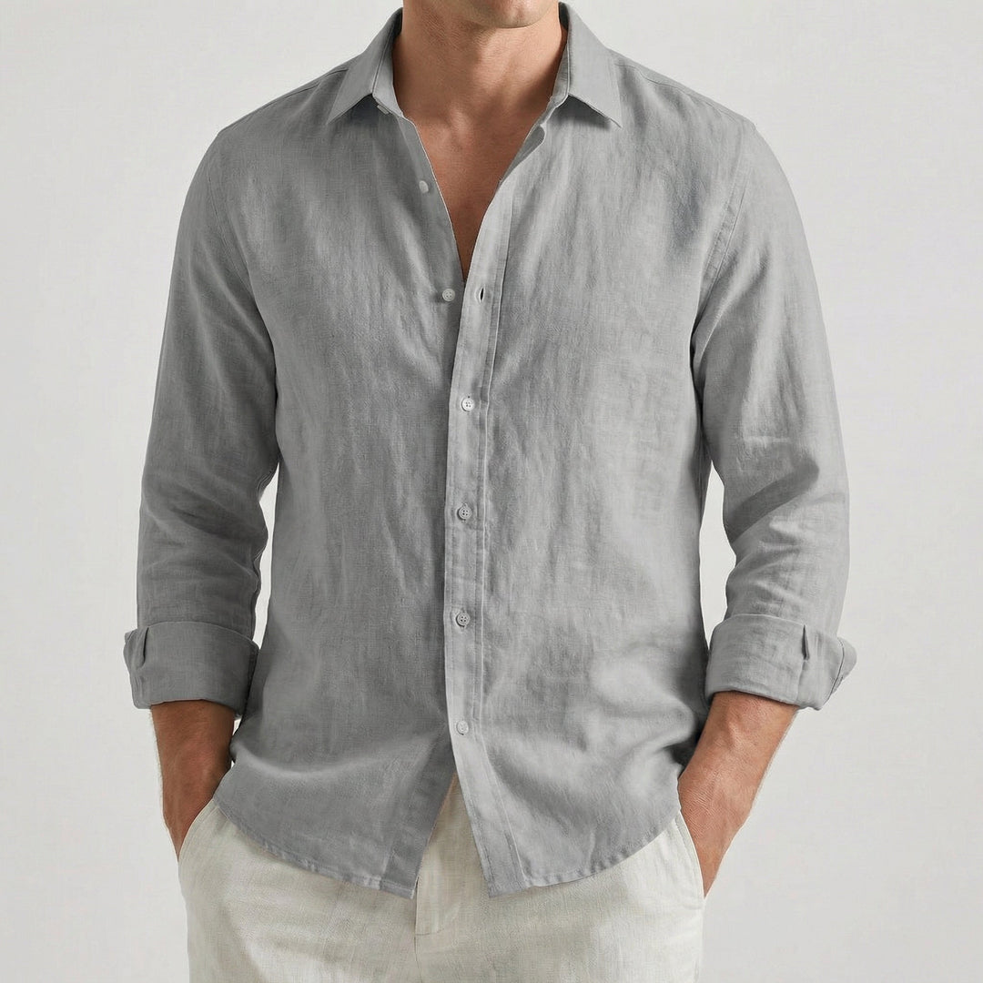 Chemise Léonard Homme | Lin Naturel, Col V, Manches Longues 0