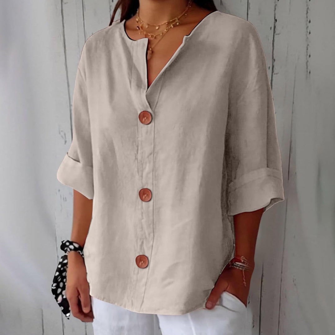 Chemise Livia | Lin Léger, Coupe Large & Col en V pour Femme 0