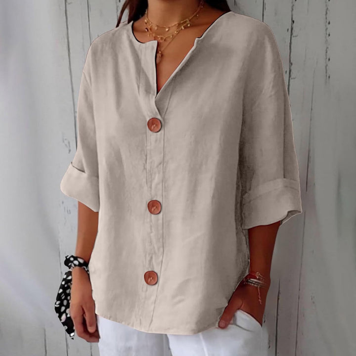 Chemise Livia | Lin Léger, Coupe Large & Col en V pour Femme 0