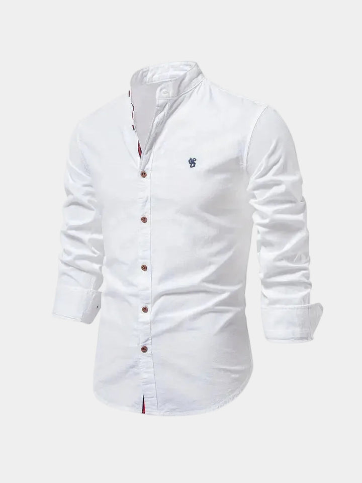 Chemise Mao Hugo | Col moderne, logo brodé et manches longues 1