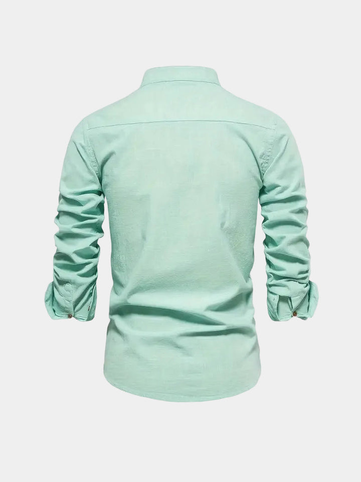 Chemise Mao Hugo | Col moderne, logo brodé et manches longues 8