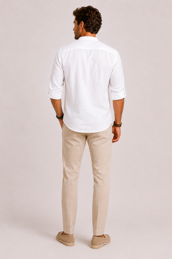 Chemise en Lin Celvon Homme | Col Montant, Manches Longues et Coupe Relâchée 2
