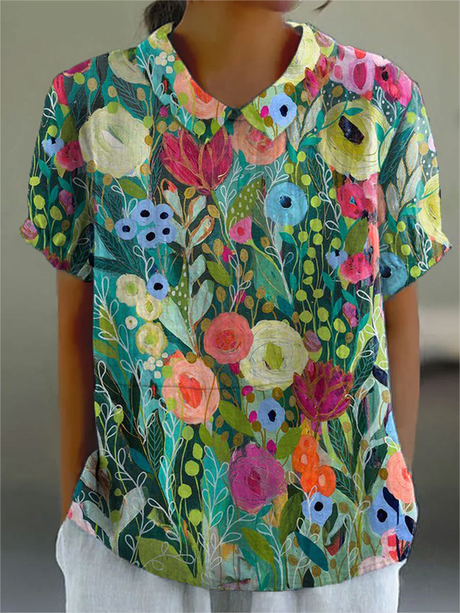 Chemise florale Mira | Coton et lin, coupe ample et légère 0