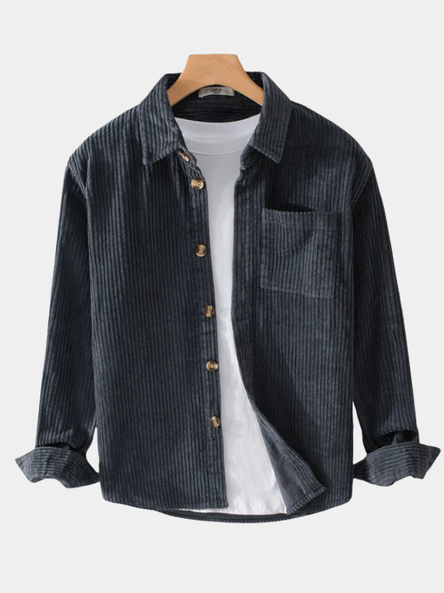 Chemise homme Laurent | Velours côtelé gris-bleu, coupe décontractée 1