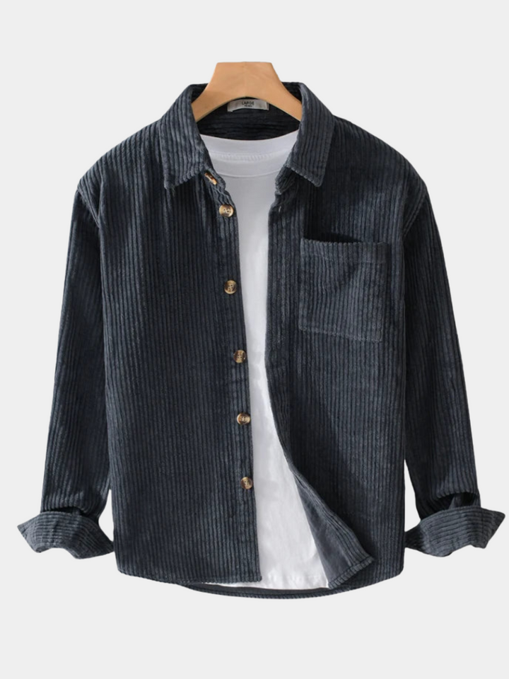 Chemise homme Laurent | Velours côtelé gris-bleu, coupe décontractée 1