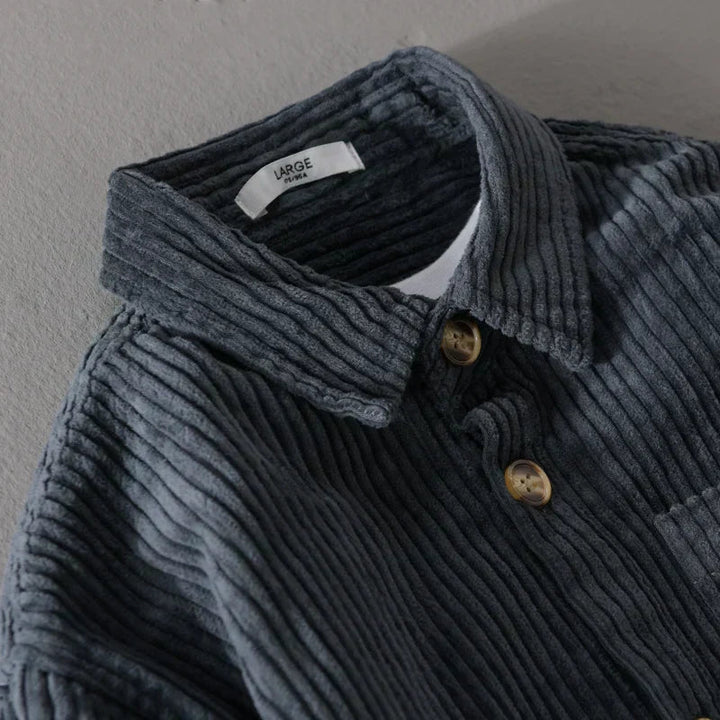 Chemise homme Laurent | Velours côtelé gris-bleu, coupe décontractée 4