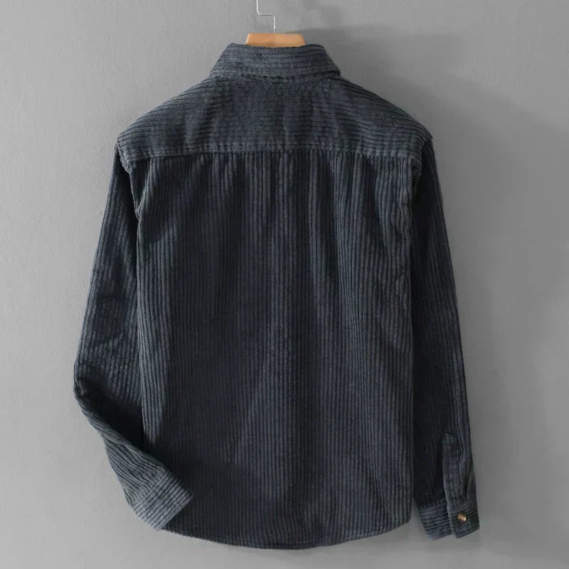 Chemise homme Laurent | Velours côtelé gris-bleu, coupe décontractée 5