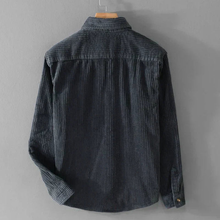 Chemise homme Laurent | Velours côtelé gris-bleu, coupe décontractée 5