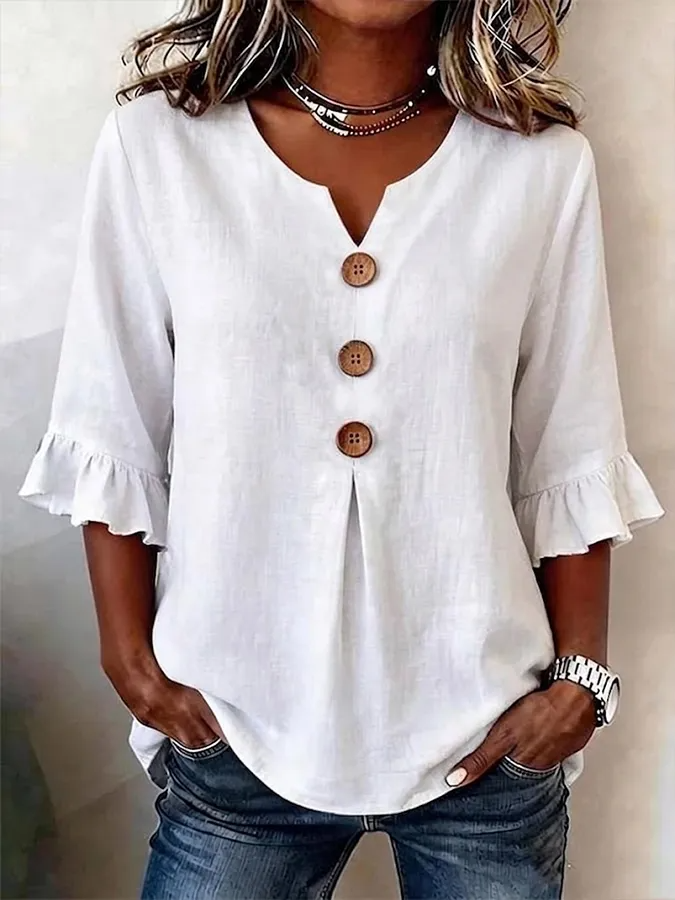 Chemisier Lila Femme Chic | Col V, Manches Mi Longues, Coupe Fluide, Tissu Léger 0