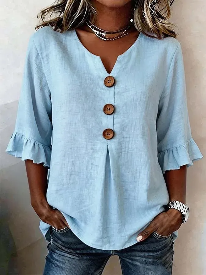 Chemisier Lila Femme Chic | Col V, Manches Mi Longues, Coupe Fluide, Tissu Léger 2